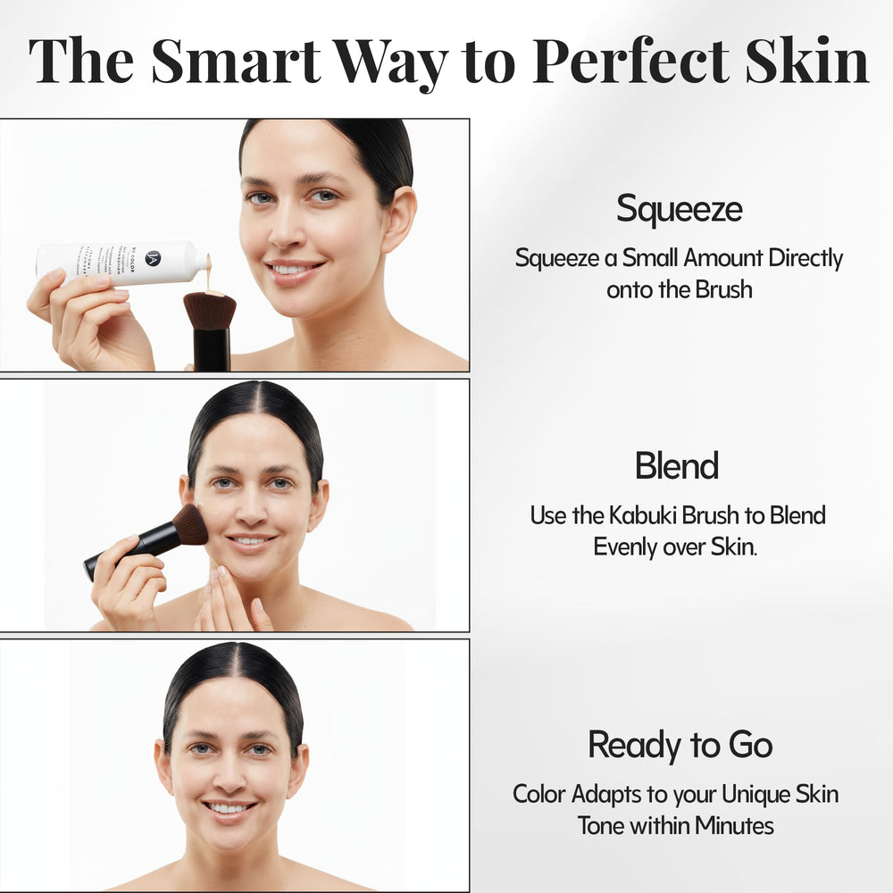 Jerome Alexander My Color foundation swatches illustrating self-adjusting shade blending