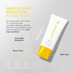 JESS BEAUTY Let it Sun green tea aloe extract supports soothing skin.