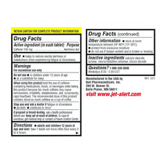 Jet-Alert caffeine tab bottle label highlights easy daily use.