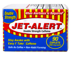 Jet-Alert caplets closeup highlights 200 mg dosage for quick focus when needed.