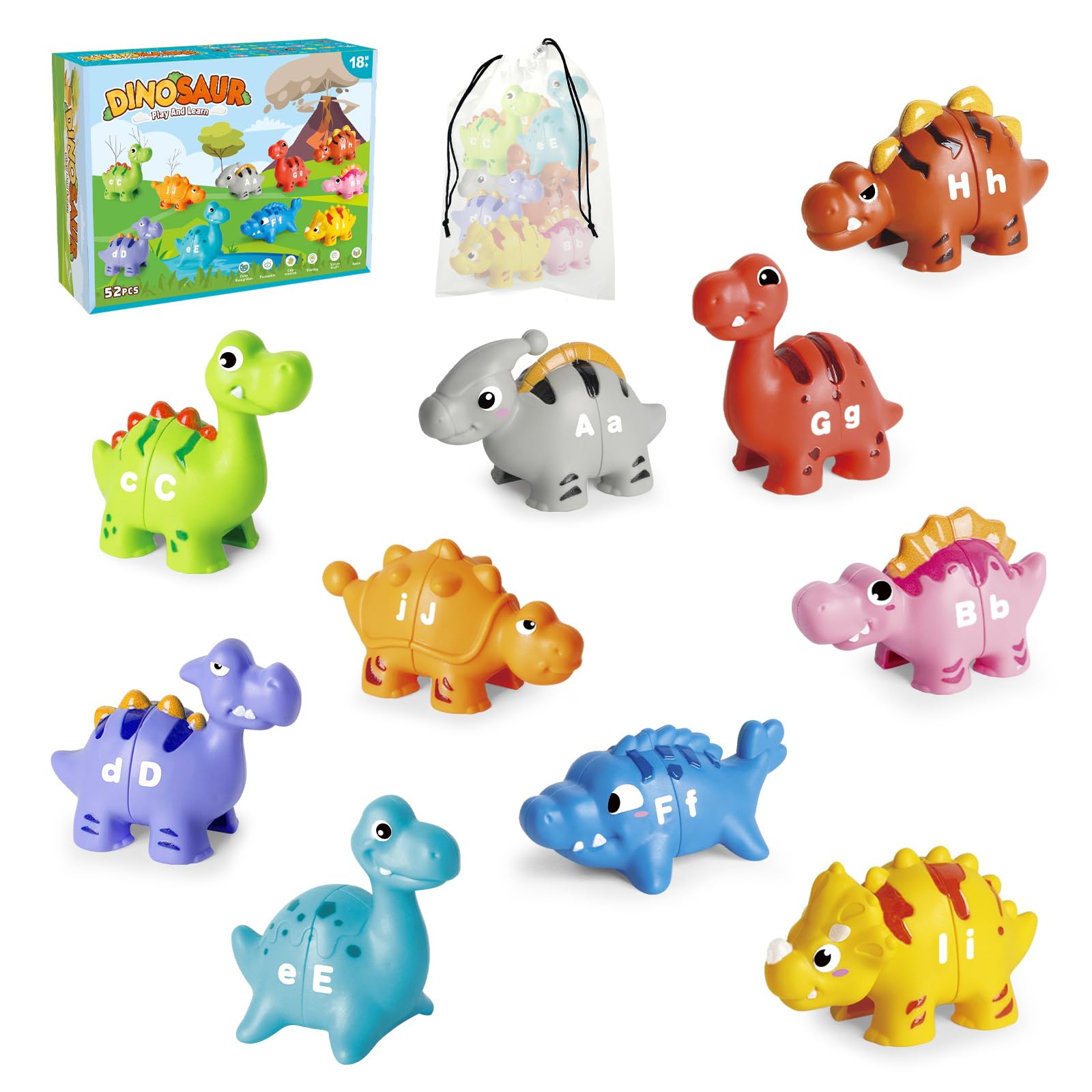 Jetbotell dino alphabet buddies promote letter recognition through colorful dinosaurs.