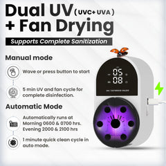 JetFresh UV toothbrush sanitizer holder wall mount with adhesive setup for easy installation.