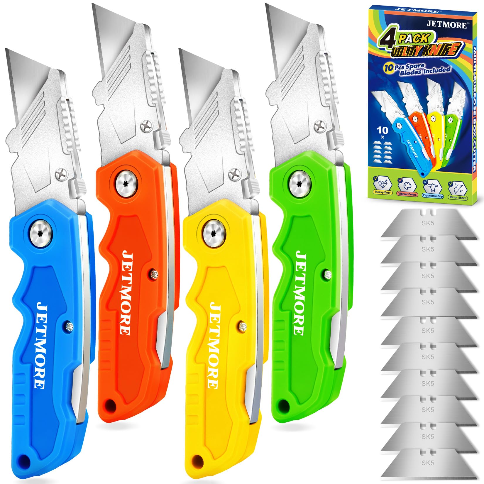 Jetmore utility knife with green handle, ideal for precise cardboard cutting on site