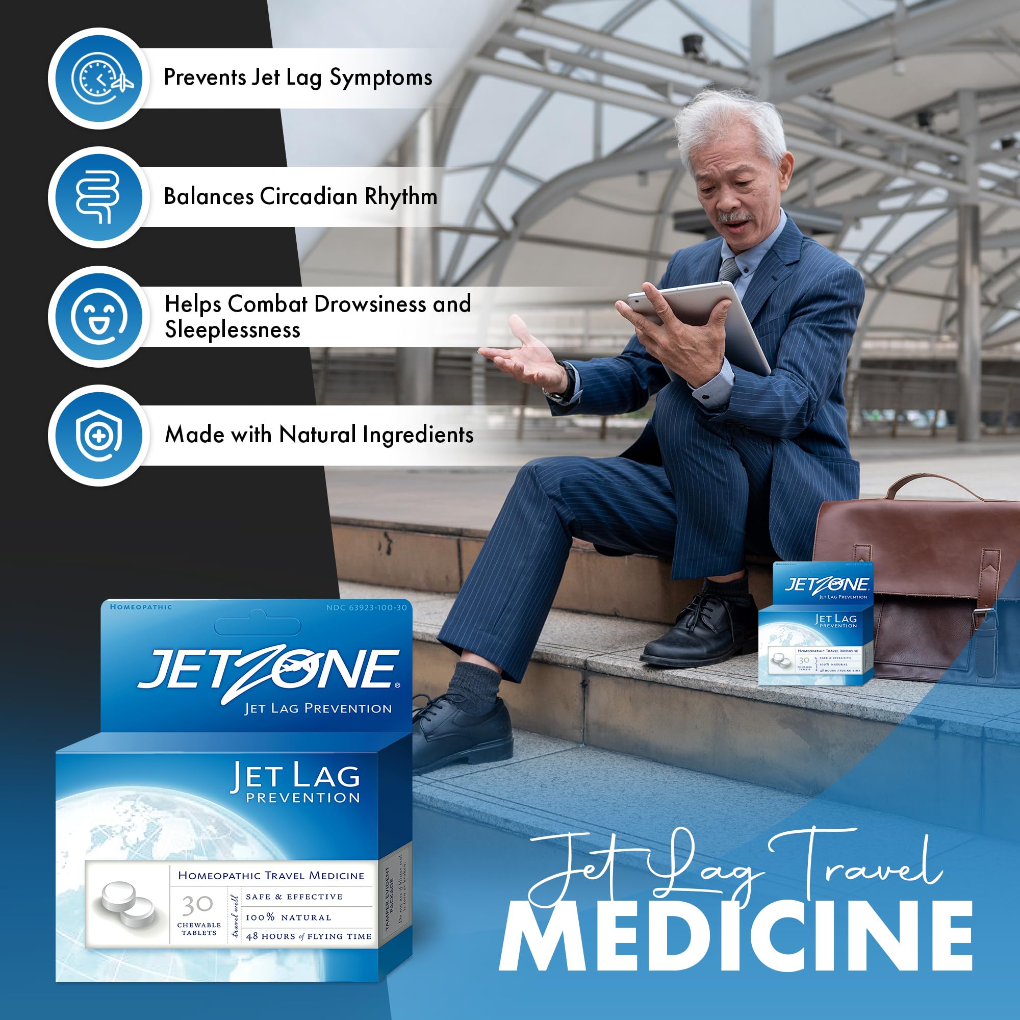 JetZone circadian rhythm travel scene showing day and night.
