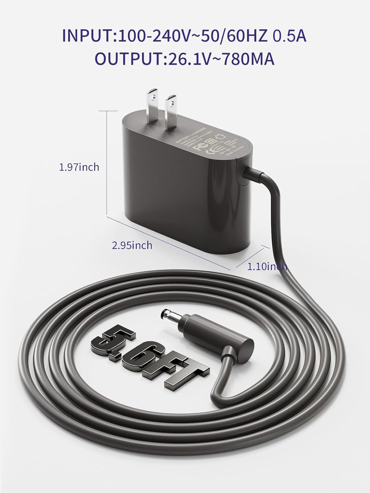 Jeunesse 26.1V charger side-angle view shows slim footprint for easy storage.
