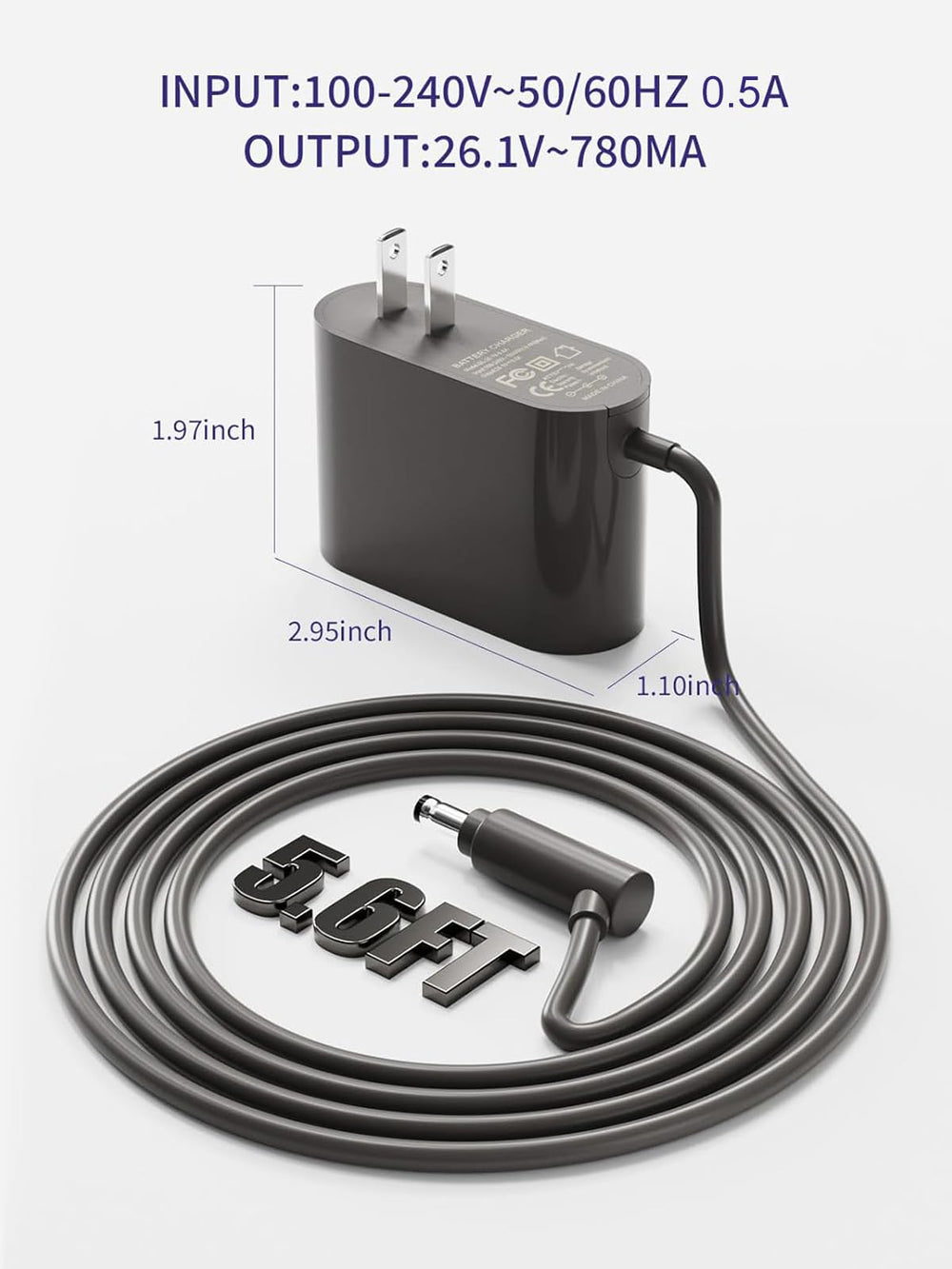 Jeunesse 26.1V charger side-angle view shows slim footprint for easy storage.
