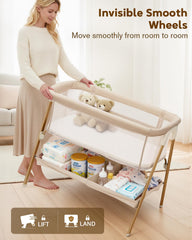 JevrJeur Bedside bassinet auto-lock wheels ensure smooth, secure mobility.
