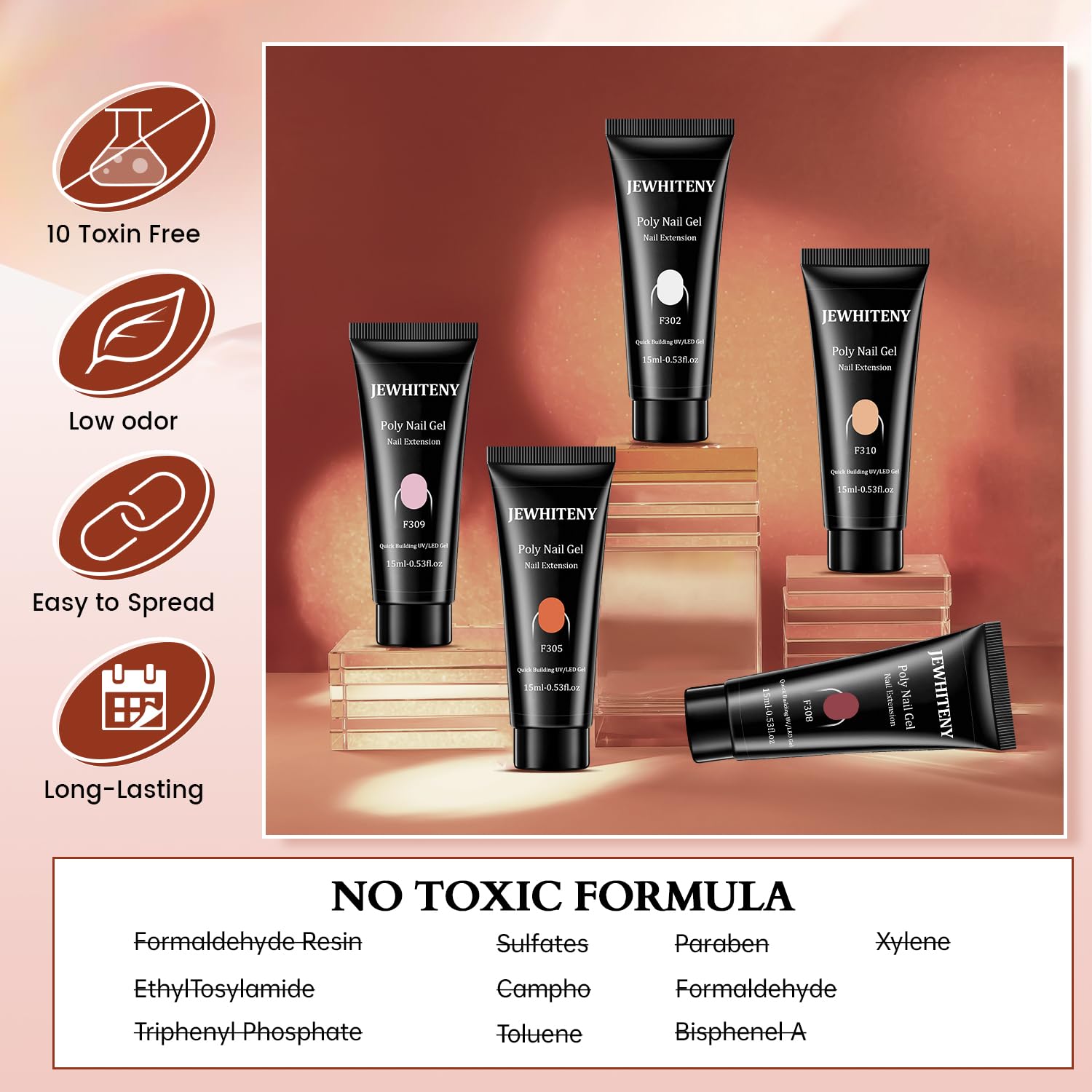JEWHITENY polygel tubes in 15g for durable color options.