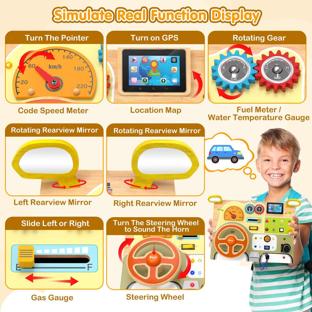 JGOBUB Busy Board buttons boost hand–eye coordination and tactile learning.