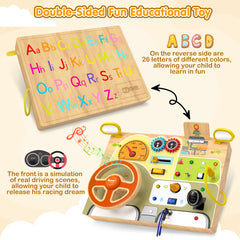 JGOBUB Montessori Busy Board dash lights support color recognition and visual tracking.