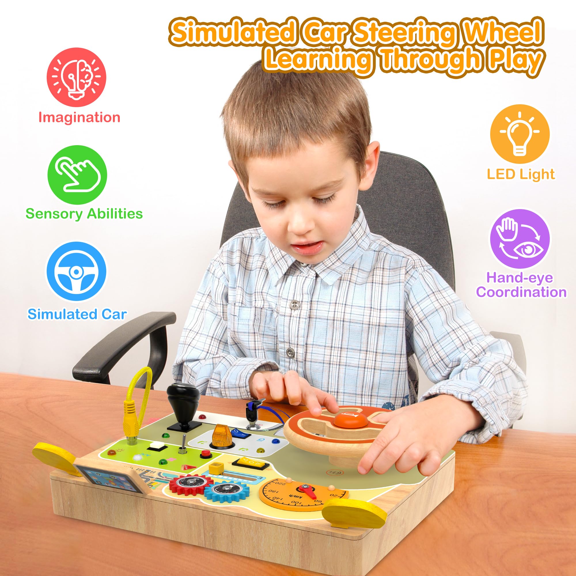 JGOBUB Busy Board mirrors invite pretend play and self-awareness during exploration.