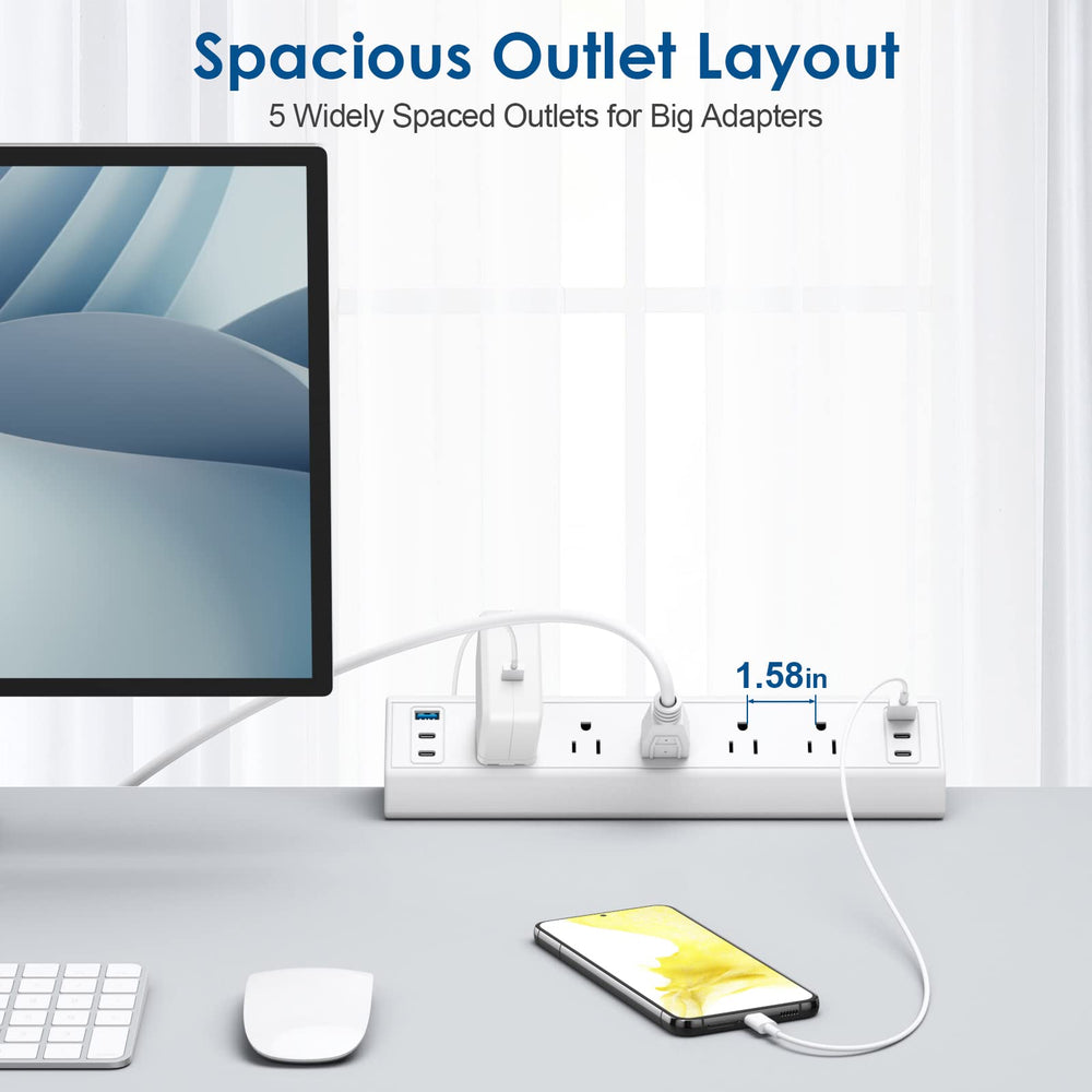 Jgstkcity five outlets laid out to keep adapters organized on the desk.