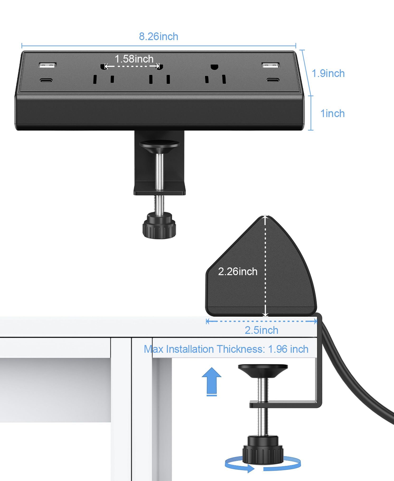 Jgstkcity desk clamp power strip 6ft cord keeps setup tidy.