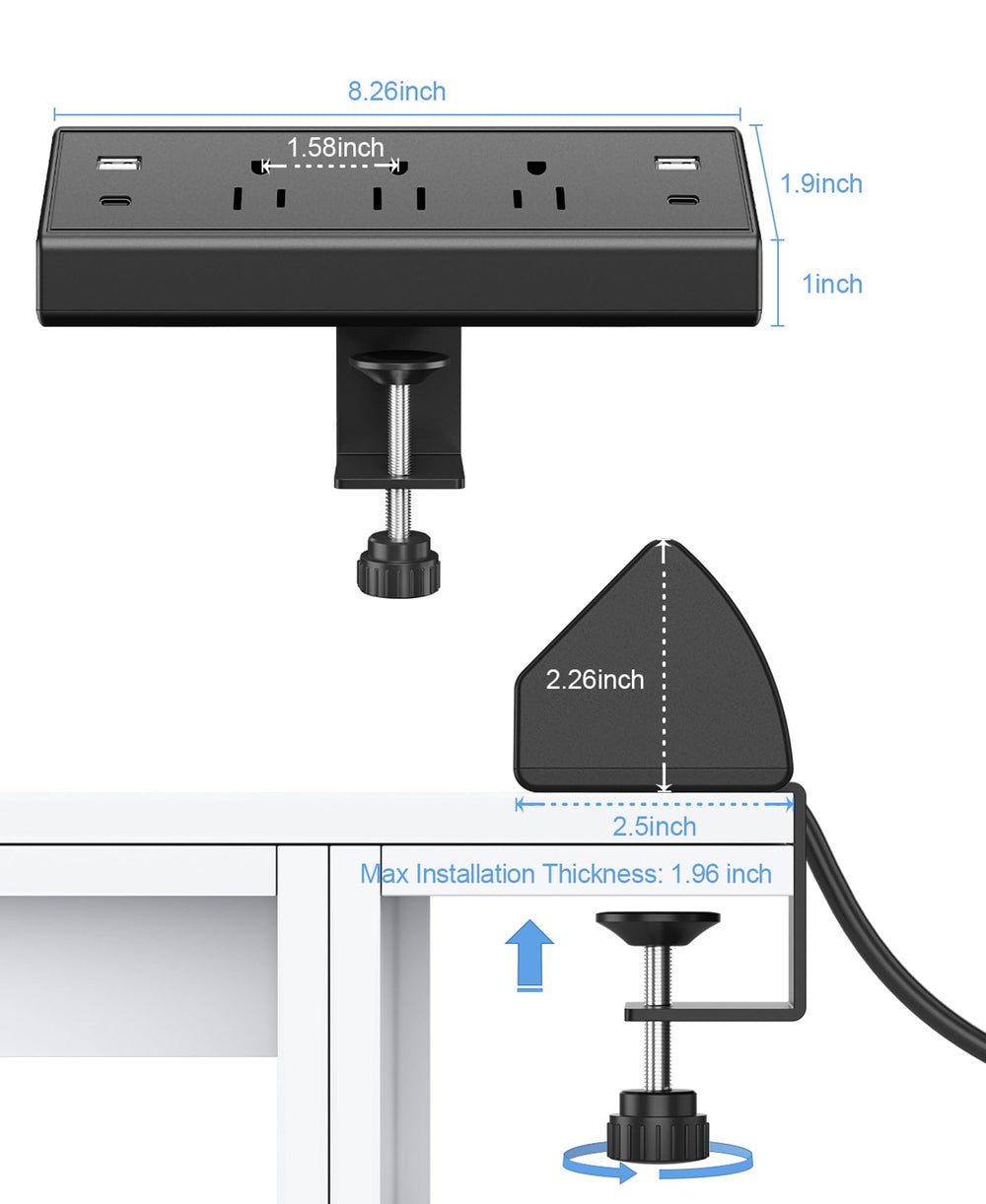 Jgstkcity desk clamp power strip 6ft cord keeps setup tidy.