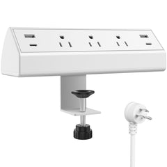 Jgstkcity desk clamp power strip edge-mount secures to desk for tidy cables.