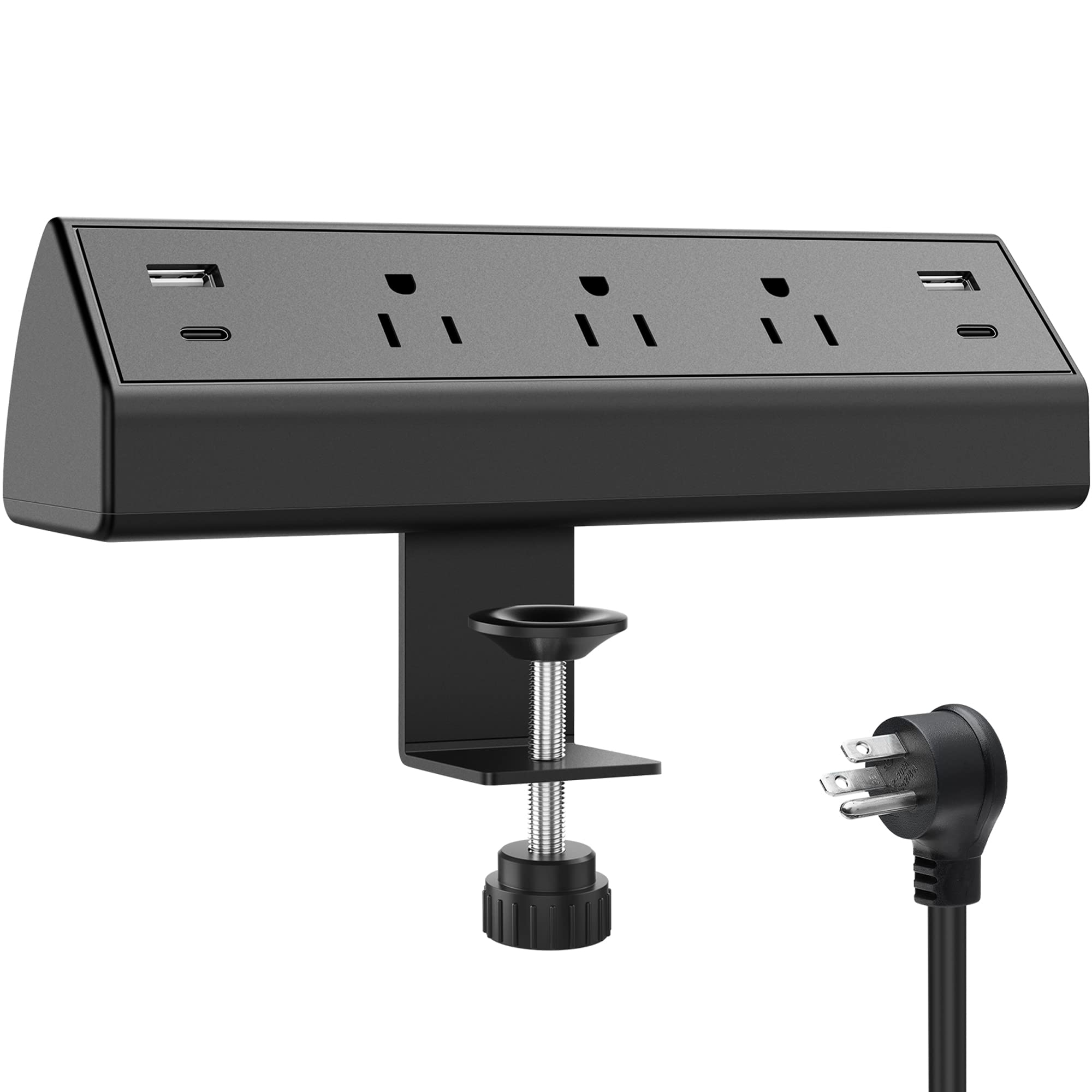 Jgstkcity desk clamp power strip front view ideal for tidy desk charging.
