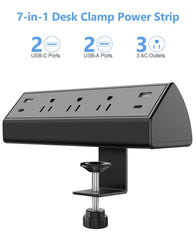 Jgstkcity desk clamp power strip side view shows compact edge mounting.