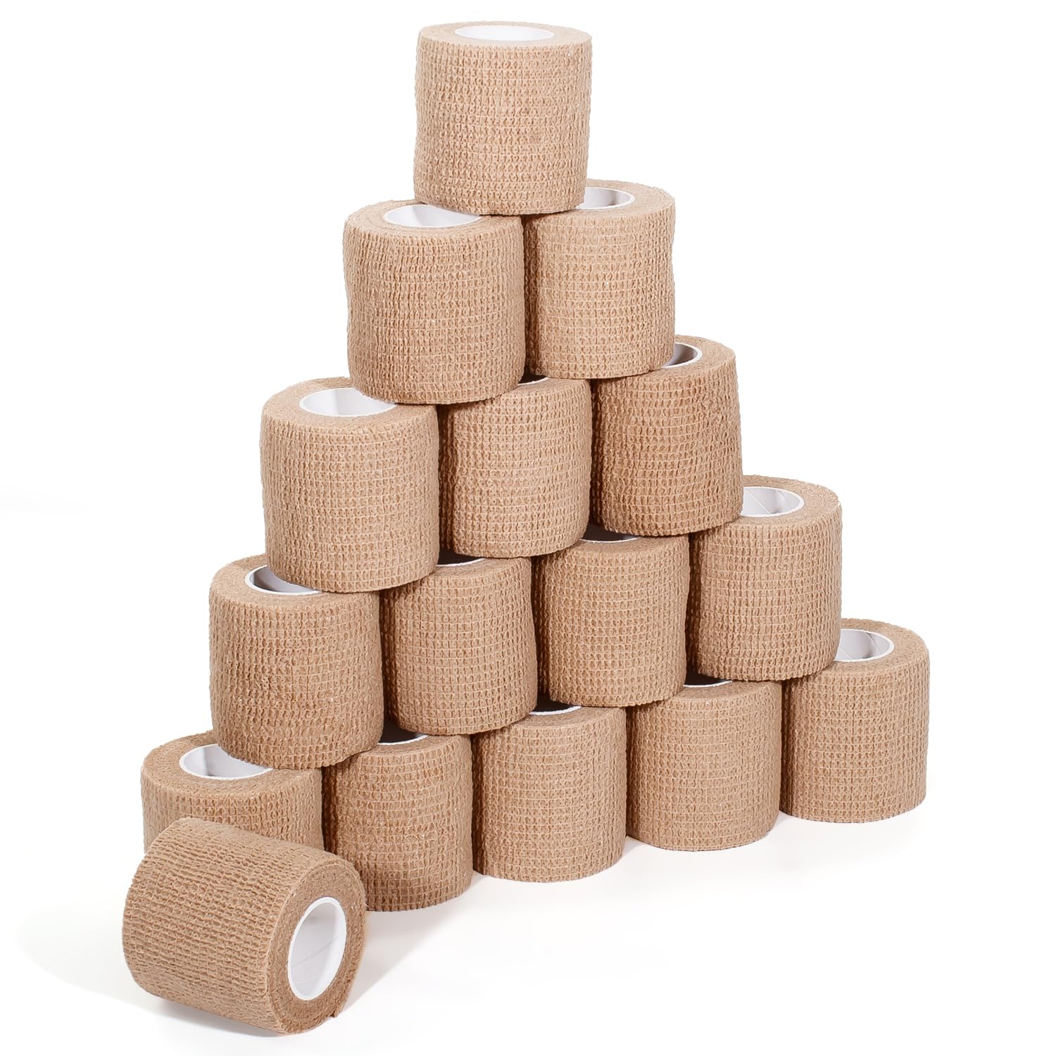 JHGIC self-adhesive bandage wrap beige rolls offer breathable support for activities.