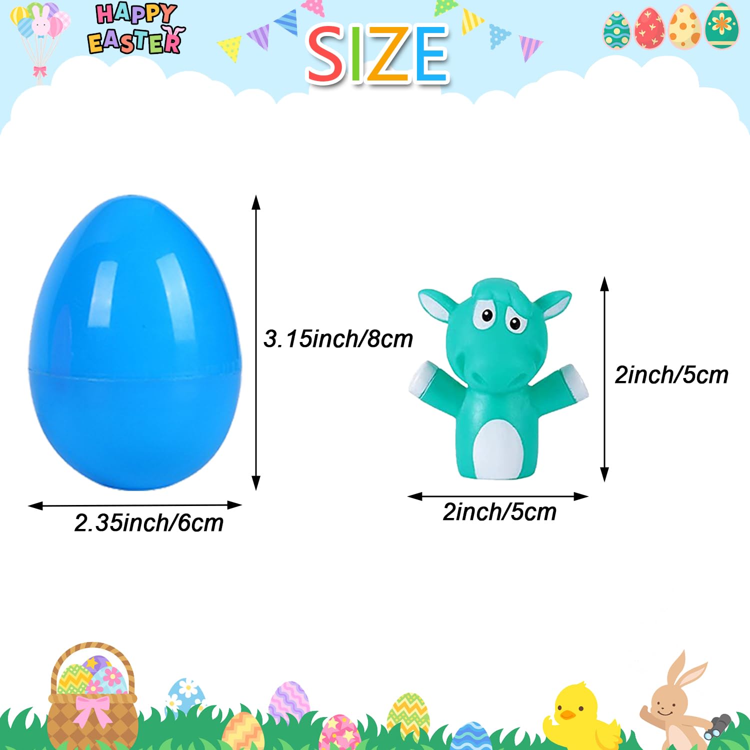 JIALWEN Easter eggs and puppets in a colorful basket, perfect for family celebrations.