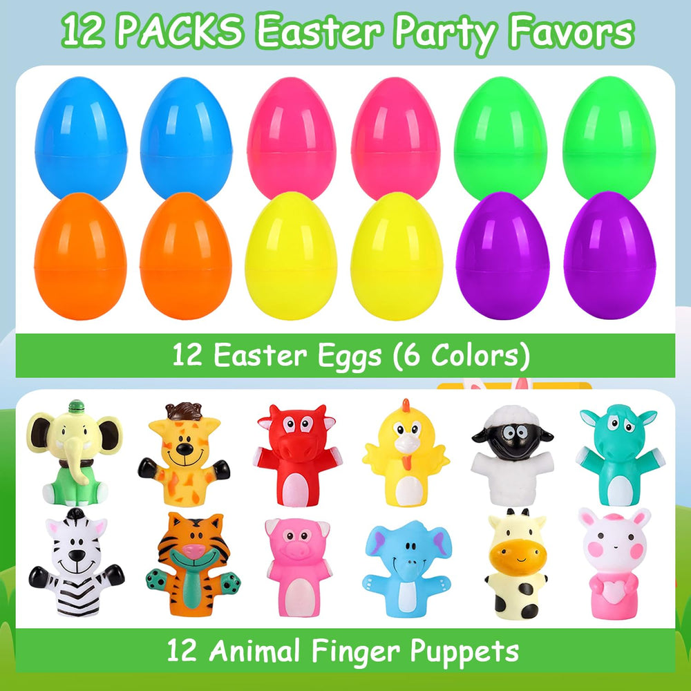 JIALWEN pre-filled eggs opened to reveal mini puppets, ideal for classroom treasure hunts.