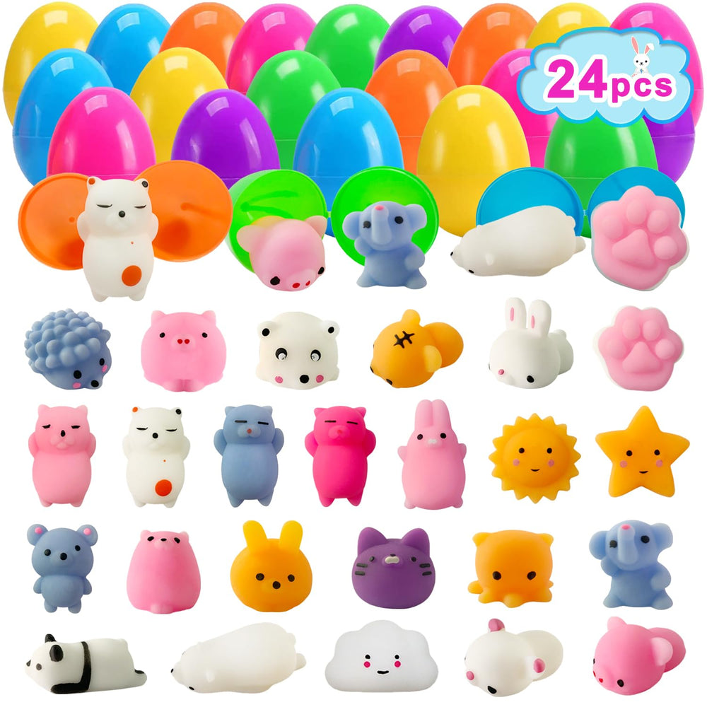 JIALWEN Easter egg set with 24 eggs and mochi squishy toys for engaging, non-candy party fun