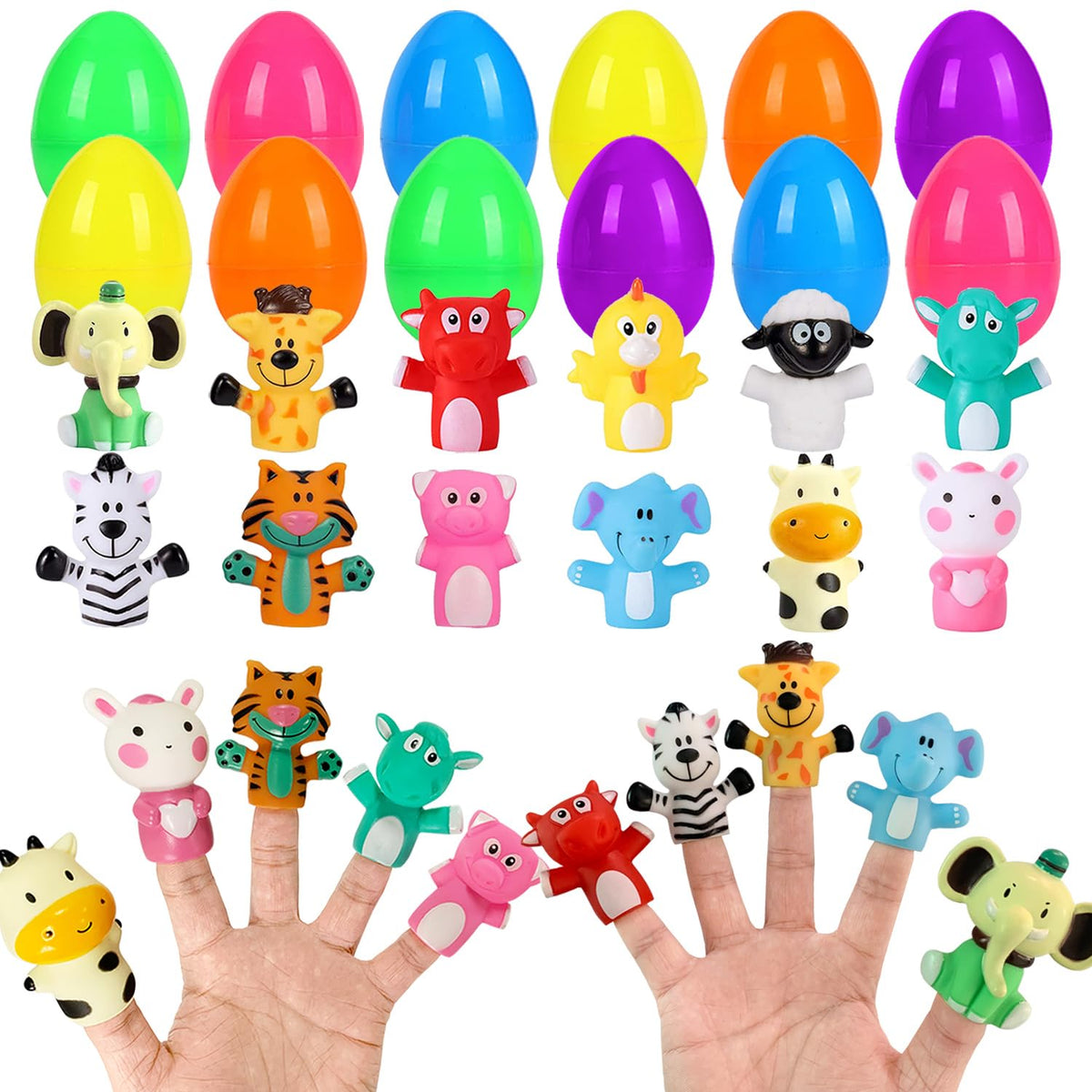 JIALWEN Easter eggs filled with animal puppets in bright colors for playful egg hunts.
