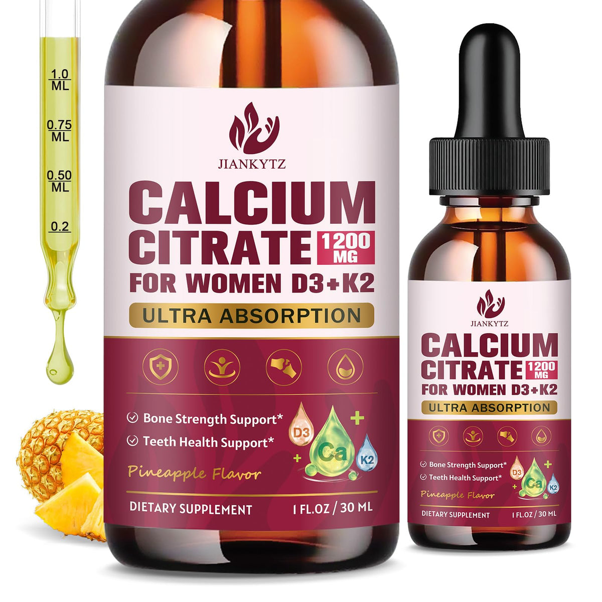 JIANKYTZ calcium citrate liquid drops bottle ready for daily use.