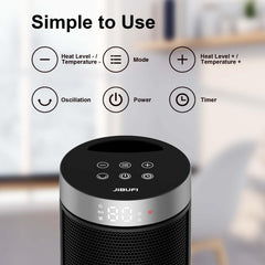 JIBUFI ceramic space heater control panel for precise temperature and modes.