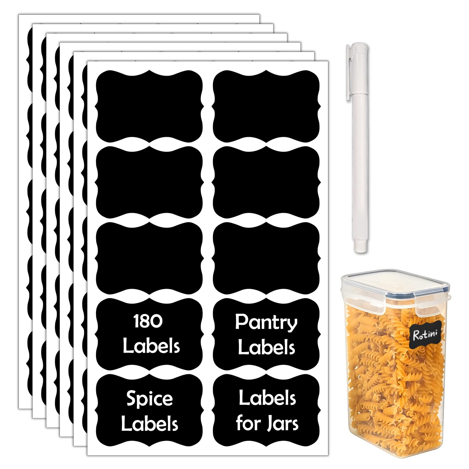 JIEHENG chalkboard labels set for jars with 180 pieces for easy organization