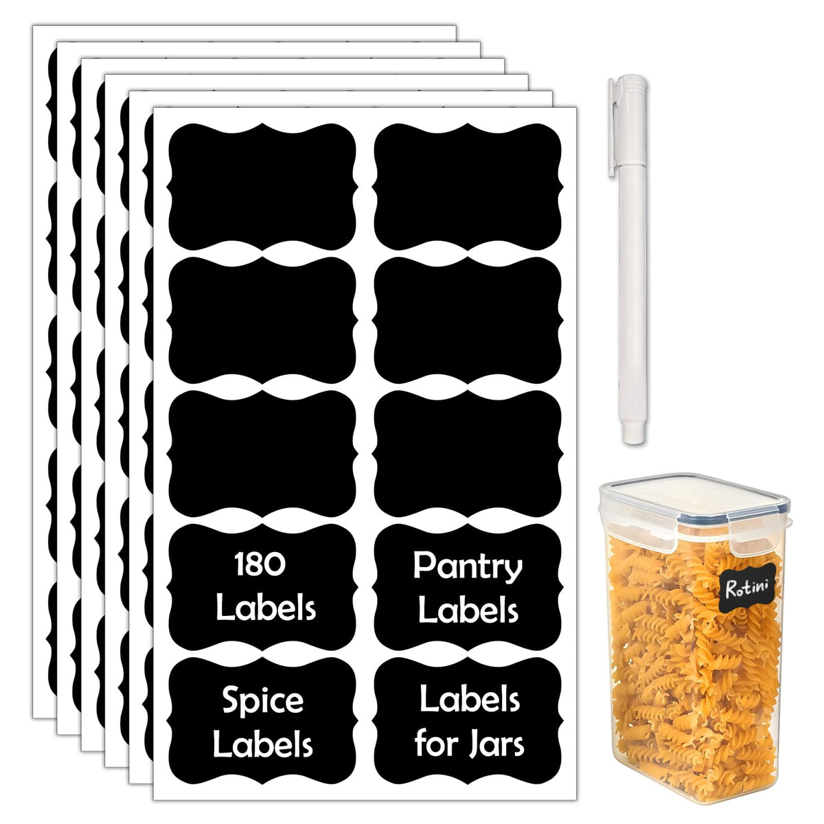 JIEHENG chalkboard labels set for jars with 180 pieces for easy organization