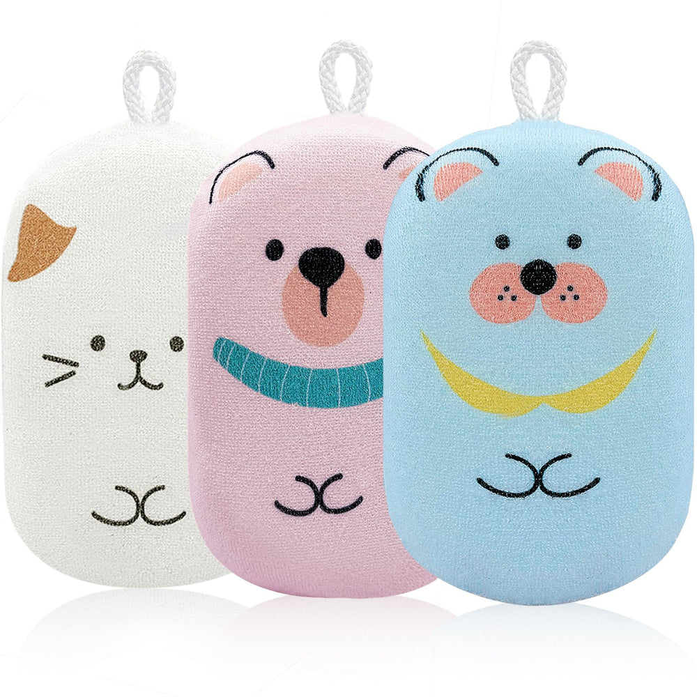 JieLiLeHome bear-pattern loofah sponge for gentle baby baths