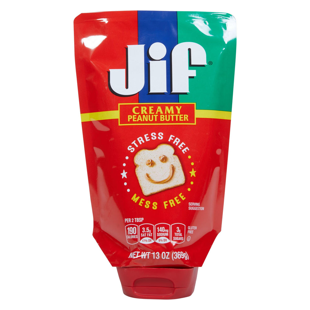 Storage-friendly Jif Squeeze case keeps pouches organized.