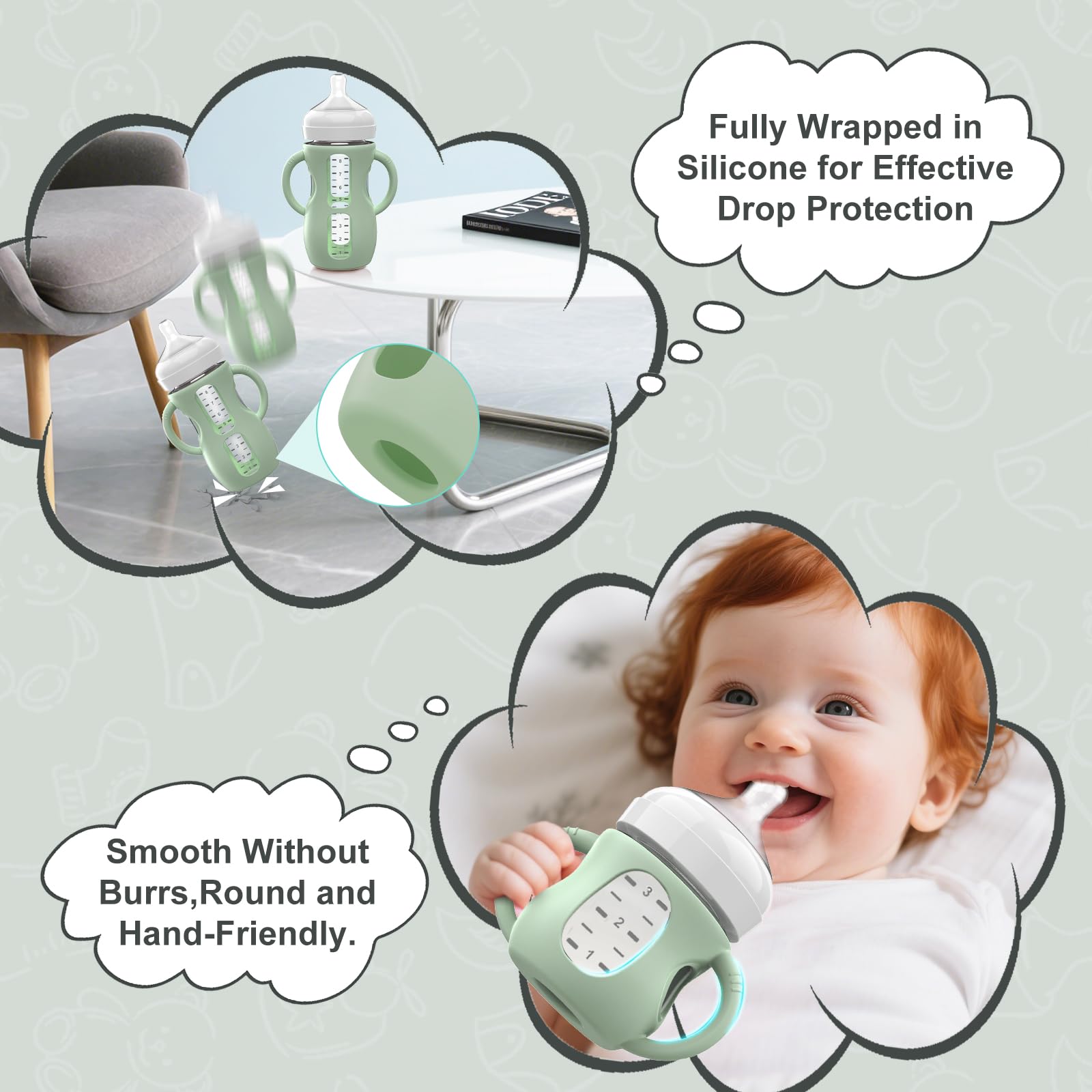 Dishwasher-safe Jifvrnk sleeve protects glass bottles during cleaning.