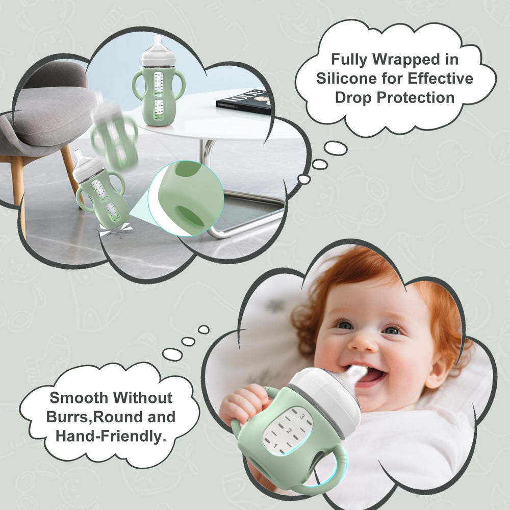 Dishwasher-safe Jifvrnk sleeve protects glass bottles during cleaning.