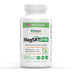 Jigsaw Health MagSRT B-Free bottle front view with slow-release magnesium tablets