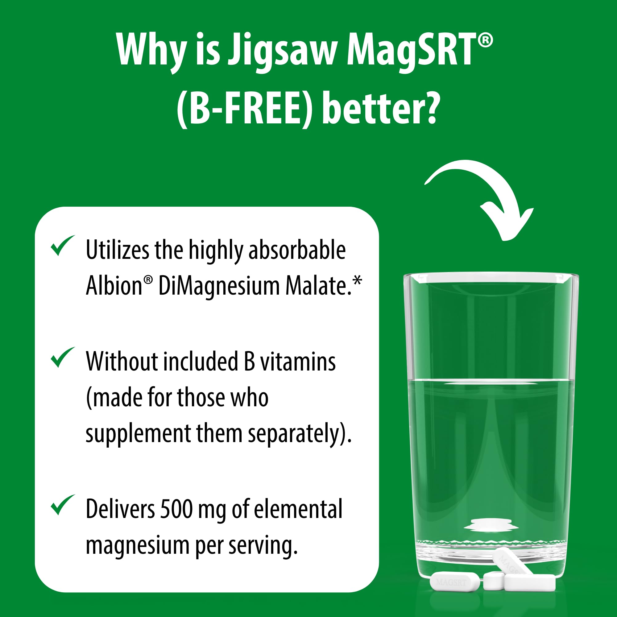 Product label emphasizes no B vitamins in MagSRT formula