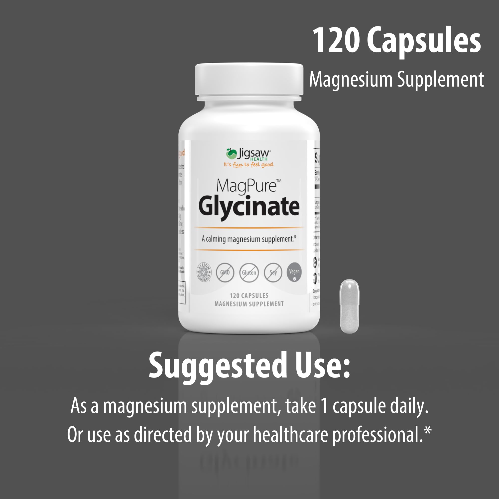 Minimal-ingredients label highlighting vegetable capsule and L-Leucine anti-caking agent.