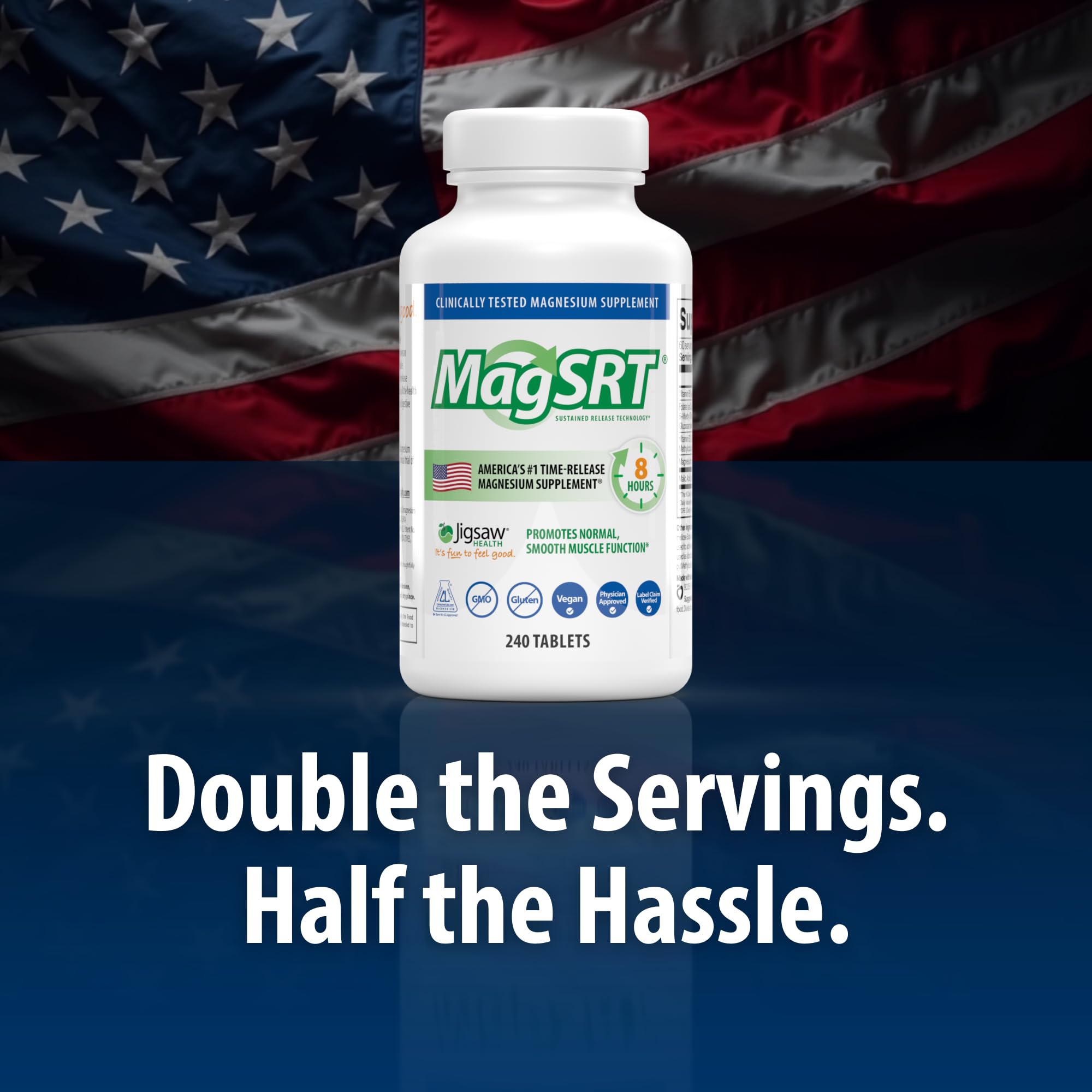 Jigsaw Health MagSRT tablets close-up designed for easy daily intake.
