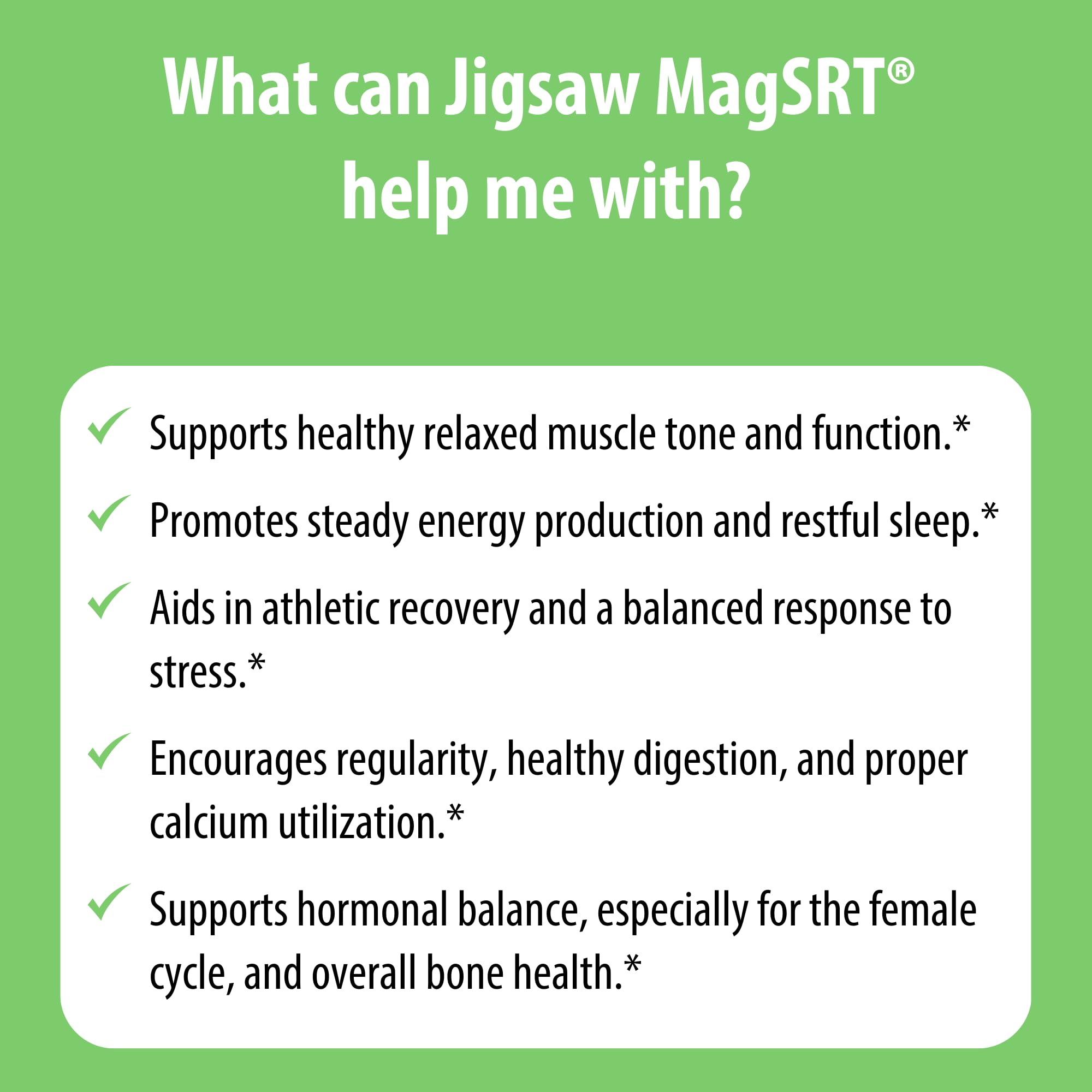 Jigsaw Health MagSRT tablets in hand show easy daily dose.