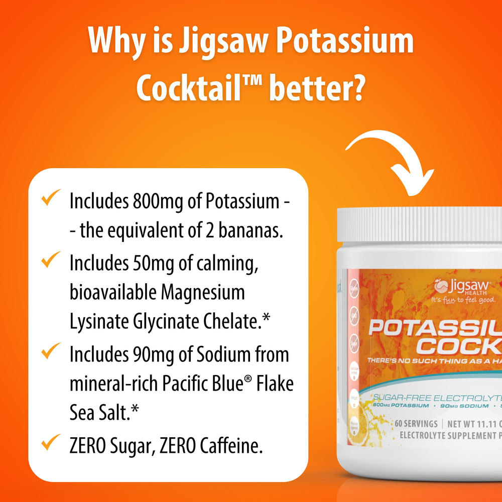 Morning routine with Jigsaw Health Potassium Cocktail for a fresh start.