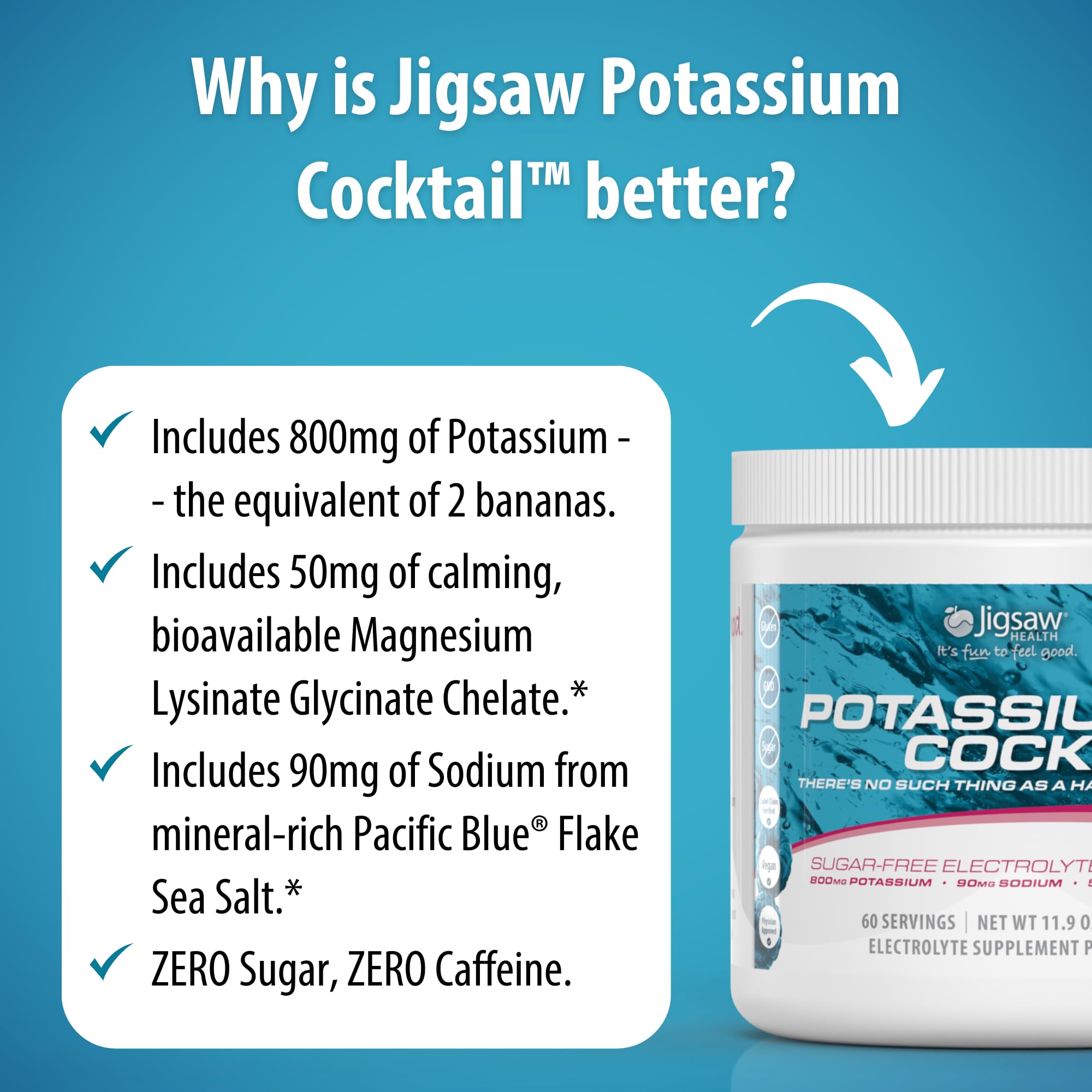Jigsaw Health Potassium Cocktail Real Salt ingredient label indicating natural sodium content.