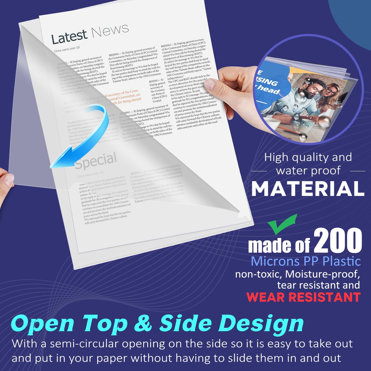 JIKIOU clear folder open top side demonstrates easy access to documents