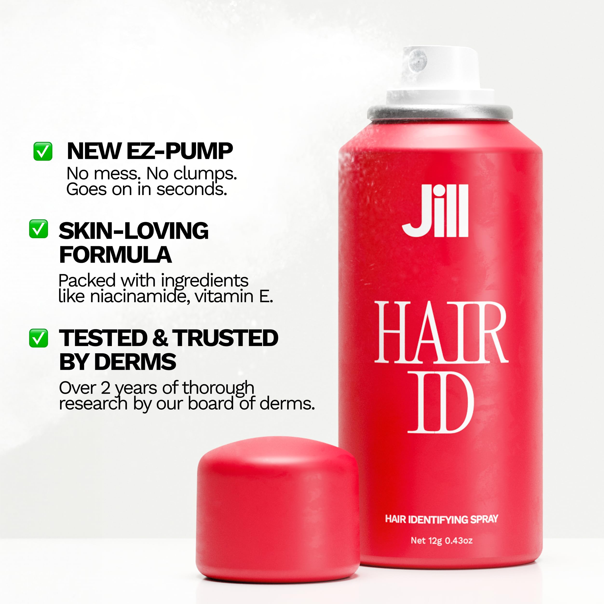 JILL Hair Identifying Spray reveals fine hairs to guide shaving and exfoliation.