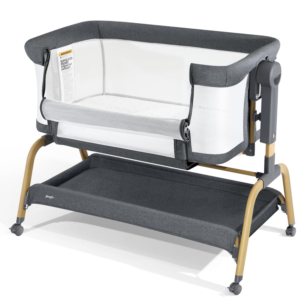 Jimglo 3-in-1 bassinet in standalone mode offers a compact sleep space for newborns.