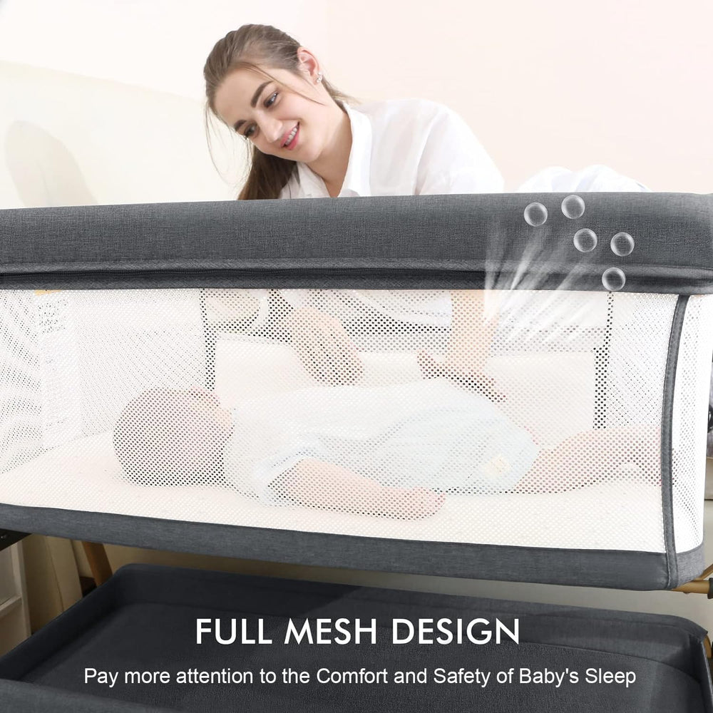 Jimglo bassinet base with breathable mesh for a secure, airy sleep.