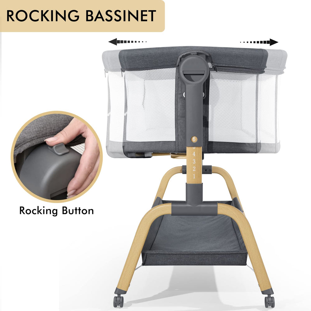 Jimglo bedside sleeper attachment keeps baby close while you rest.