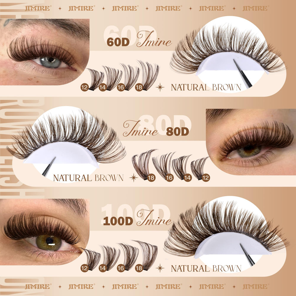 JIMIRE brown lash clusters 50D for fuller fringe with soft blend
