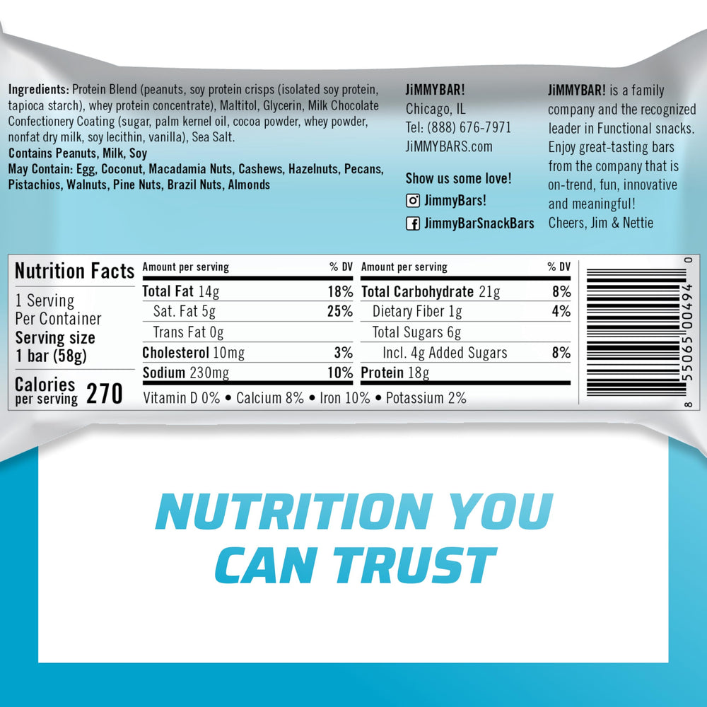 JIMMYBAR chocolate peanut butter bar unwrap reveals glossy coating and aroma.
