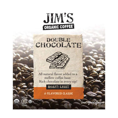 Jim's Organic Coffee 100% Arabica beans close-up for a smooth, chocolate-forward cup.