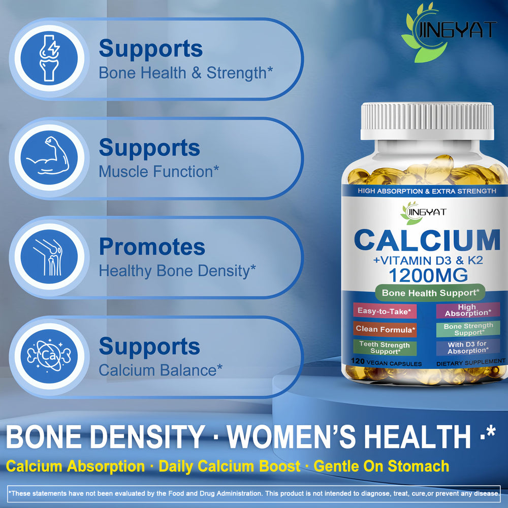 JINGYAT Calcium 1200mg softgels poured from bottle for daily intake